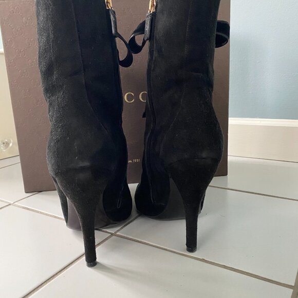 Gucci Black Kid Suede Velvet Lace-up Boots Size 38 - Picture 4 of 11